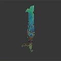 Colorful Crystal Sword With Blue Green Blade Red Hilt And Antler Decoration