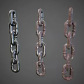 Three Different Metal Chains With Rusted And Shiny Textures On Dark Background