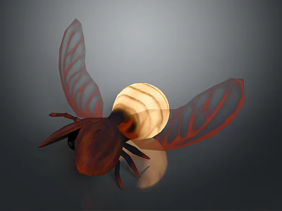 Artistic Detailed Insect Model With Red Transparent Wings And Glowing Abdomen 3d model