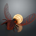 Artistic Detailed Insect Model With Red Transparent Wings And Glowing Abdomen