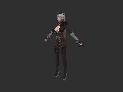 Game Movie Character With Silver Hair And Leather Red Black Outfit Standing Pose 3d model