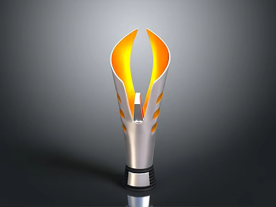 Modern Torch Design With Sleek Silver Body And Illuminated Orange Flame 3d model