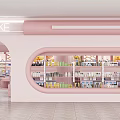 VELIKE Pink Store Interior With Curved Display Windows And Product Shelves