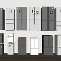 Various Modern Refrigerators and Freezers Displayed with Different Designs in Stylish Room