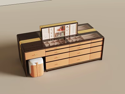 Elegant Modern Wooden Island With Multiple Drawers Glass Display And Storage 3d model