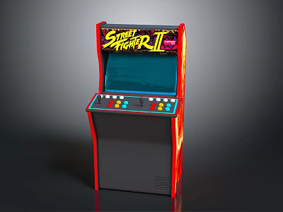 Street Fighter II Arcade Game Machine With Control Panel Colorful Buttons And Screen 3d model
