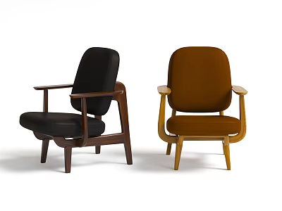 Modern Black And Brown Upholstered Armchairs With Wooden Legs For Living Room 3d model