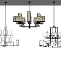 Modern Pendant Lighting Combinations With Multi Arm Frames And Fabric Shades