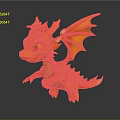Cute Orange Baby Dragon with Big Eyes Wings and Scales on Black Background Reflective Surface