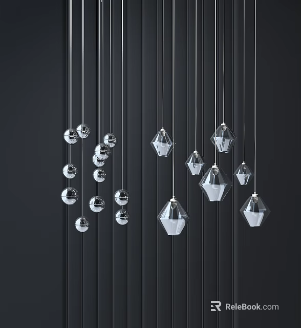 Modern Hanging Chandeliers With Spherical And Polyhedral Shapes On Black Background 3d model 
