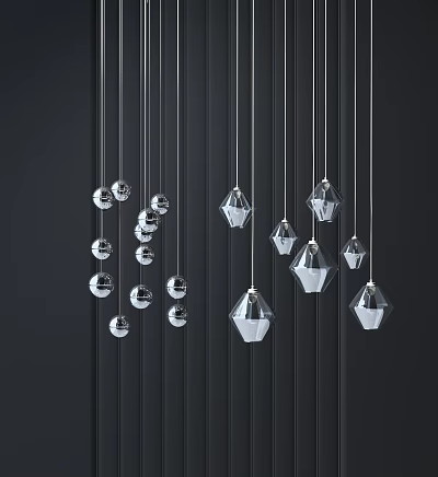 Modern Hanging Chandeliers With Spherical And Polyhedral Shapes On Black Background 3d model