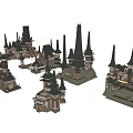Ancient Architecture Complex With Traditional Spires And Intricate Roof Structures 3d model