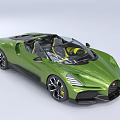 Green Bugatti Sports Car With Convertible Top Sleek Body And Yellow Interior