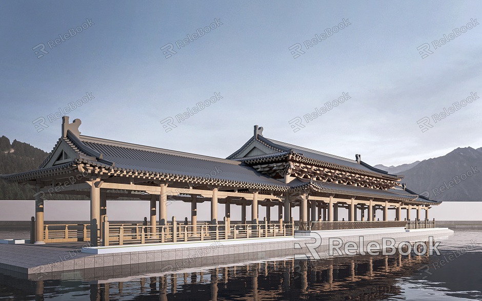 Chinese-style covered bridge landscape bridge wind and rain bridge model