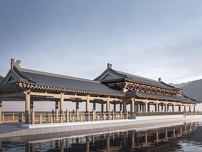 Chinese-style covered bridge landscape bridge wind and rain bridge model