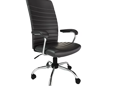 Black Leather Office Chair With Striped Backrest And Metal Base Armrests Wheels 3d model