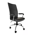 Black Leather Office Chair With Striped Backrest And Metal Base Armrests Wheels