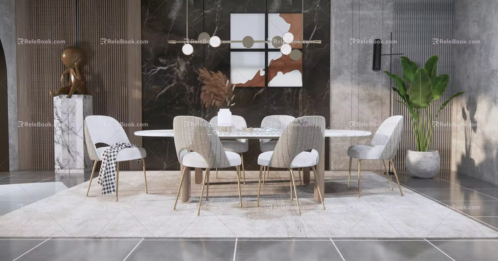 Light Luxury Dining Table and Chair Combination Dining Table and Chair 3d model