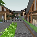 Traditional Style Commercial Street With Traditional Buildings Courtyards And Water Features