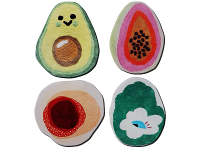 Cute Shaped Rugs with Avocado Papaya Sliced Fruit and Flower Eye Designs for Home Decor 3d model