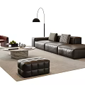 Modern Leather Sofa and Coffee Table Set with Marble Top Ottoman Floor Lamp and Armchair
