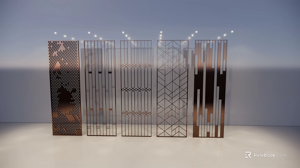 Modern Room Dividers With Various Geometric Patterns And Metal Frames 3d model