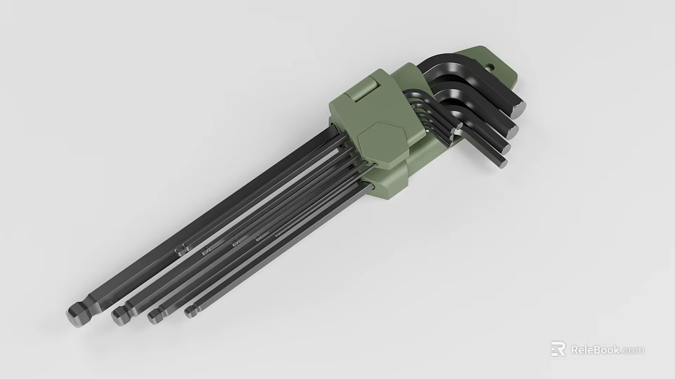 High Quality Black Hex Key Wrench Set with Green Holder and Multiple Sizes 3d model
