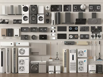 Household appliances combination kitchen supplies combination air conditioning washing machine 3d model