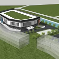 Modern Commercial Street With Waterfront View Pedestrians Willow Trees And Shops