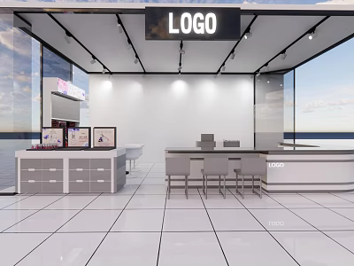 Modern Shopping Mall Store With Bright Open Design Display Cabinets Counter And Logo Sign 3d model