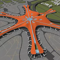 Starfish Shaped Large Transportation Hub Building With Unique Roof Design And Surrounding Roads Green Areas