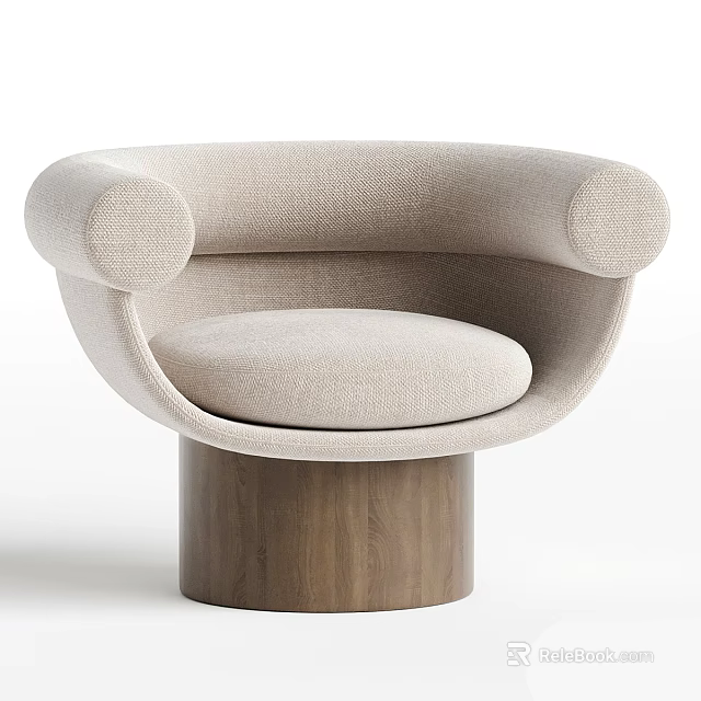 Elegant Modern Single Sofa With Beige Upholstery Rounded Armrests And Wooden Base 3d model 