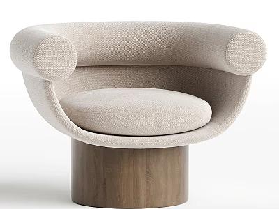 Elegant Modern Single Sofa With Beige Upholstery Rounded Armrests And Wooden Base 3d model