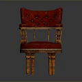 Classic Single Armchair With Red Upholstery Wooden Armrests And Tufted Backrest
