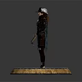 The Harpers Game Movie Character In Leather Outfit With Hat Holding Scythe Weapon On Base