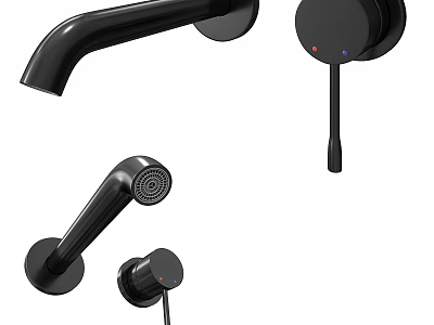 Modern Black Faucet Components With Handheld Shower Head And Control Knob 3d model