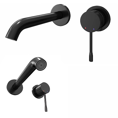 Modern Black Faucet Components With Handheld Shower Head And Control Knob 3d model