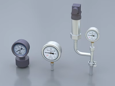 Industrial Equipment Including Pressure Gauges With Different Sizes And Pipe Fittings 3d model