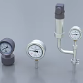 Industrial Equipment Including Pressure Gauges With Different Sizes And Pipe Fittings