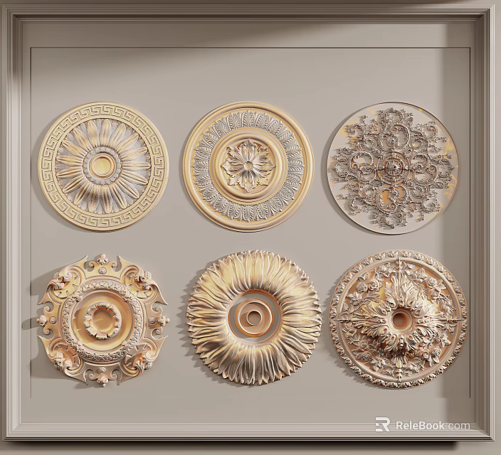 Decorative Ceiling Medallions With Various Ornate Patterns And Elegant Designs 3d model 