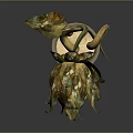 Elegant Decorative Household Item with Green Gold Petals and Curved Beige Pot Design
