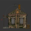 Vintage Country Inn Model With Rusty Roof Chimney Antenna Old Windows And Ladder