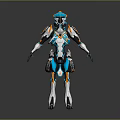 Futuristic Mechanical Character With Blue White Orange Armor And Sci Fi Exoskeleton Design 3d model