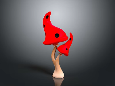 Organ And Hair Structure With Red Caps Black Spots On Light Stem 3d model