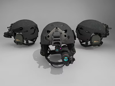 Tactical Helmets Featuring Various Accessories Like Night Vision And Communication Gear 3d model