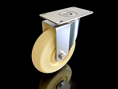 Durable Yellow Caster Wheel With Metal Bracket And Plate On Black Background 3d model