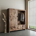 Rustic Wooden Wardrobe With Hanging Clothes Drawers Decorative Branch And Window Light