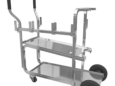 Sturdy Metal Equipment Cart With Multi Tier Shelves And Rolling Wheels 3d model