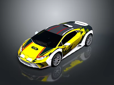 Yellow Sports Car With Black Roof Red Stripes And Sleek Body Graphics 3d model