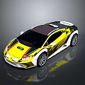 Yellow Sports Car With Black Roof Red Stripes And Sleek Body Graphics